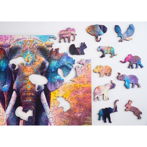 Puzzle Drewniane 25 x 25 cm SŁOŃ 145 Elementów Układanka Drewniana